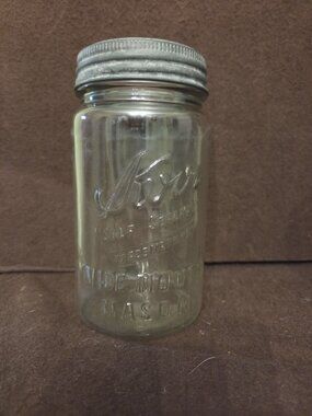 Kerr Self‎ Sealing Wide mouth canning jar 1940s with Zinc Ring & Glass Ball Flat
